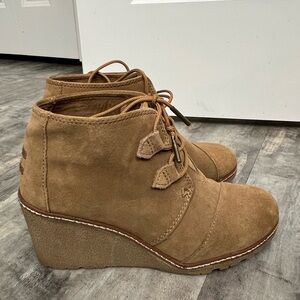 Toms Brown Suede Wedge Ankle Boots
